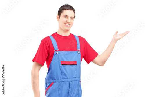 Photo: Repairman gesturing Repairman gesturing