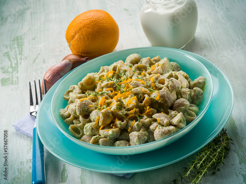 Photo: pasta with artichoke cream and orange peel pasta with artichoke cream and orange peel