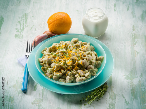 Photo: pasta with artichoke cream and orange peel pasta with artichoke cream and orange peel