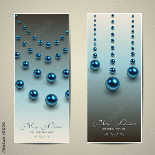 Vector: Christmas banners with blue spheres Christmas banners with blue spheres