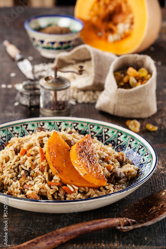 Photo: Uzbek national dish pilaf with pumpkin Uzbek national dish pilaf with pumpkin