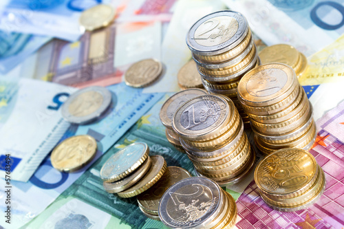Photo: euro money stacks and bills euro money stacks and bills
