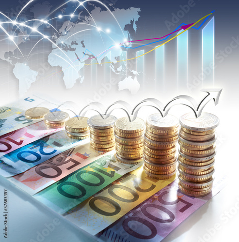 Photo: chart of euro currency - concept of increase chart of euro currency - concept of increase
