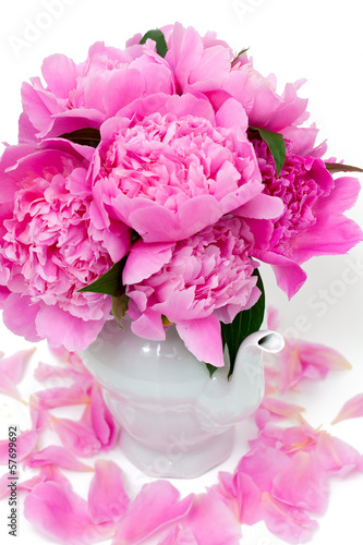 Photo: Bunch of peonies in vase isolated on white Bunch of peonies in vase isolated on white