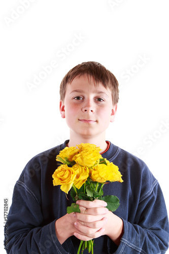 Photo: boy with a bouquet of roses boy with a bouquet of roses