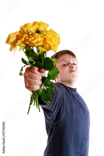 Photo: boy with a bouquet of roses boy with a bouquet of roses