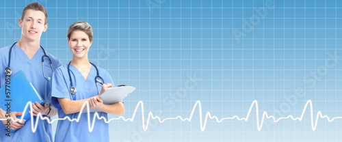 Photo: Professional doctor over healthcare background. Professional doctor over healthcare background.