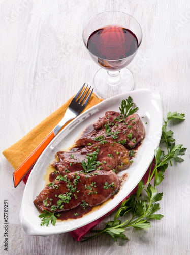 Photo: escalope cooked on red wine escalope cooked on red wine