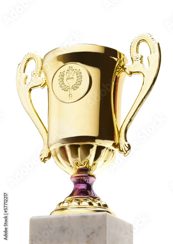 Photo: Gold trophy cup isolated on white background Gold trophy cup isolated on white background