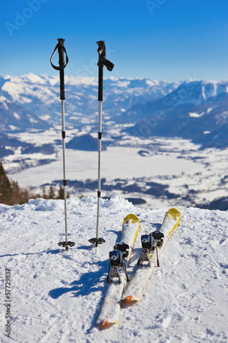 Photo: Mountains skis and ski-sticks - St. Gilgen Austria Mountains skis and ski-sticks - St. Gilgen Austria