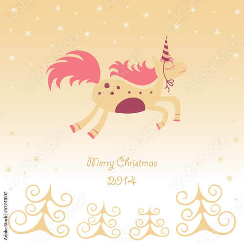Vector: Christmas card with a running horse dreamy Christmas card with a running horse dreamy
