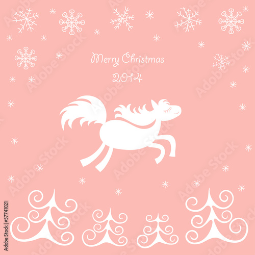Vector: Christmas card with a running horse Christmas card with a running horse