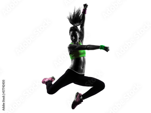  woman exercising fitness zumba dancing jumping silhouette