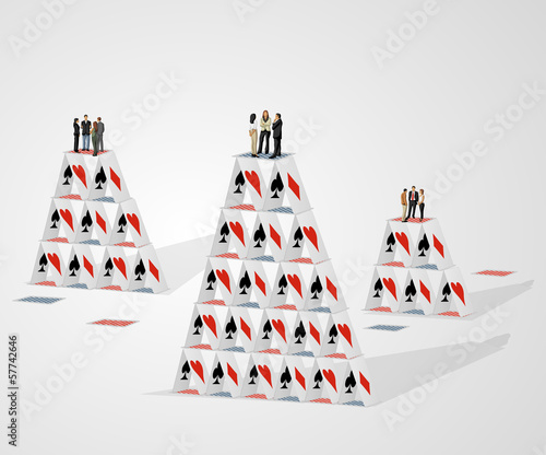 Vector: Business people over castle of cards Business people over castle of cards