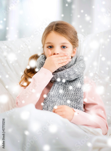 Photo: ill girl with flu at home ill girl with flu at home