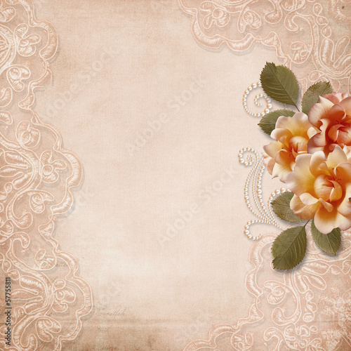 Illustration: Vintage gorgeous background with lace and roses Vintage gorgeous background with lace and roses