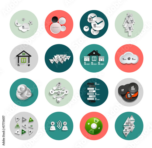 Vector: Infographic inside colorful circles. Flat icon set Infographic inside colorful circles. Flat icon set