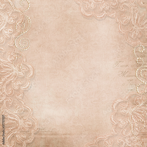 Illustration: Vintage gorgeous background with lace and pearls Vintage gorgeous background with lace and pearls