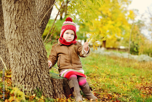 Photo: toddler girl in autumn park toddler girl in autumn park