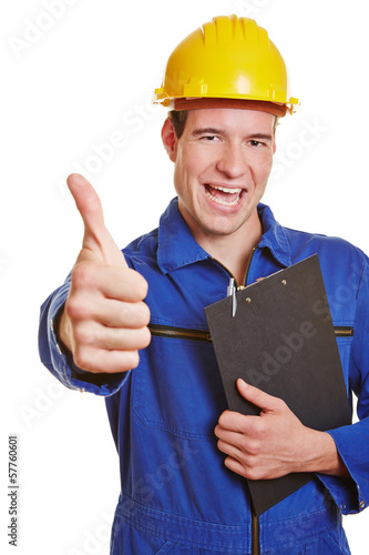 Photo: Handwerker hält Daumen hoch Handwerker hält Daumen hoch