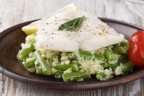 Photo: boiled fish fillet with green beans boiled fish fillet with green beans