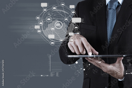 Photo: businessman working with new modern computer show social network businessman working with new modern computer show social network