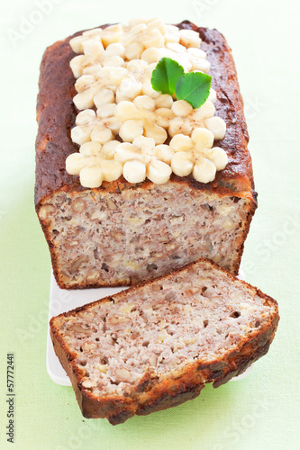 Photo: Banana bread with walnuts, selective focus Banana bread with walnuts, selective focus