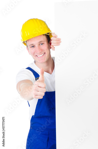 Photo: bauarbeiter mit werbeschild bauarbeiter mit werbeschild