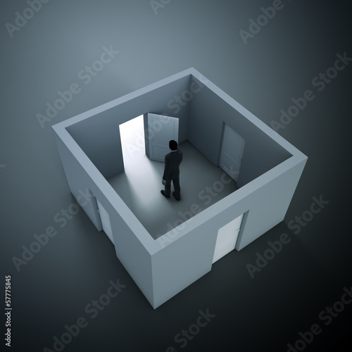 Illustration: Small room - decision making metaphor Small room - decision making metaphor
