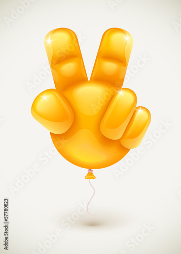 Vector: Orange balloon as human hand showing victory symbol Orange balloon as human hand showing victory symbol