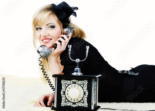 Photo: girl with retro phone girl with retro phone