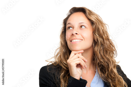 Photo: Pensive businesswoman isolated on white Pensive businesswoman isolated on white