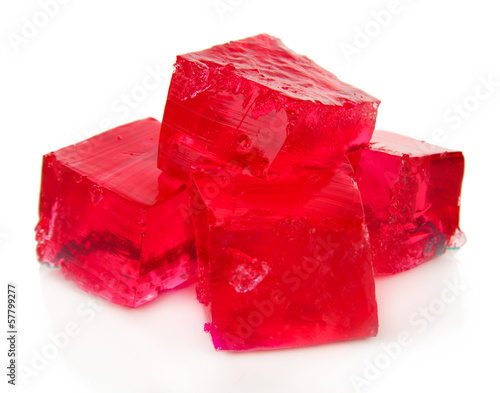 Photo: Tasty jelly cubes isolated on white Tasty jelly cubes isolated on white