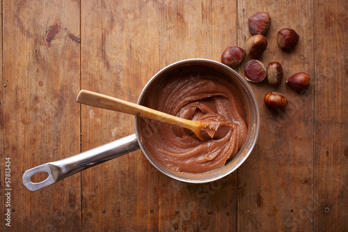Photo: Preparing homemade chestnut cream on a pot Preparing homemade chestnut cream on a pot