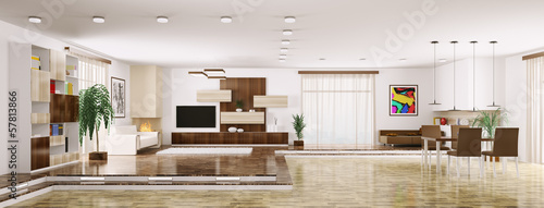 Illustration: Interior of modern apartment panorama 3d render Interior of modern apartment panorama 3d render
