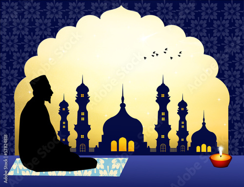 Illustration: A muslim man praying A muslim man praying