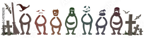 Illustration: 3D Halloween people and ghost symbol 3D Halloween people and ghost symbol