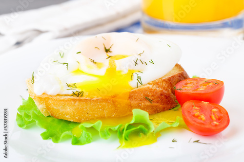 Photo: Poached egg with dill on bread Poached egg with dill on bread