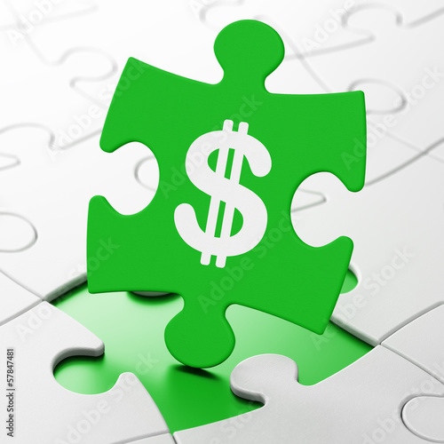 Illustration: Currency concept: Dollar on puzzle background Currency concept: Dollar on puzzle background