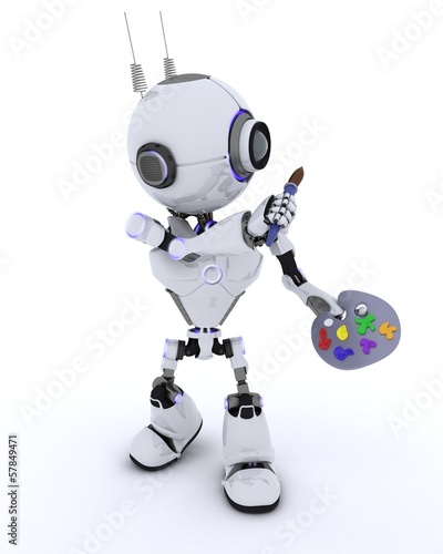 Illustration: Robot with paint brush and palette Robot with paint brush and palette