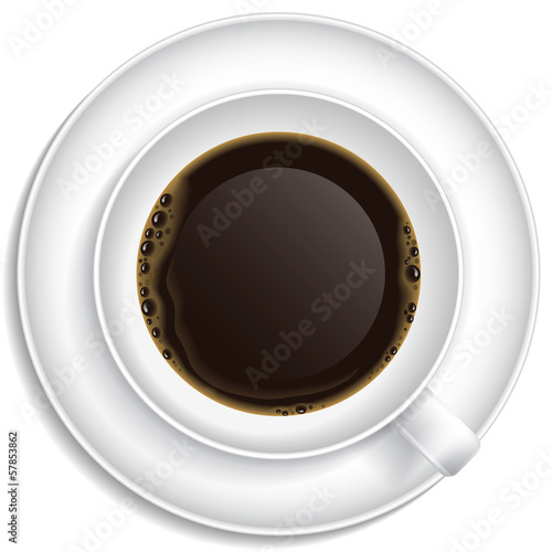 Vector: Cup of coffee on saucer. Top view. Cup of coffee on saucer. Top view.