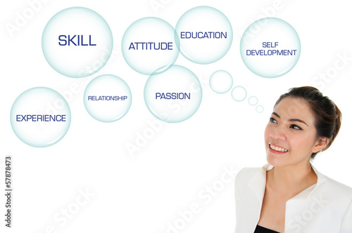 Photo: Business woman looking at self development plan Business woman looking at self development plan