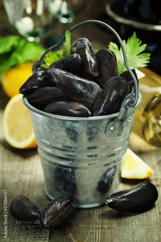 Photo: Fresh mussels ready for cooking Fresh mussels ready for cooking