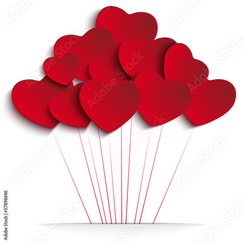 Vector: Valentines Day Heart Balloons on Red Background Valentines Day Heart Balloons on Red Background