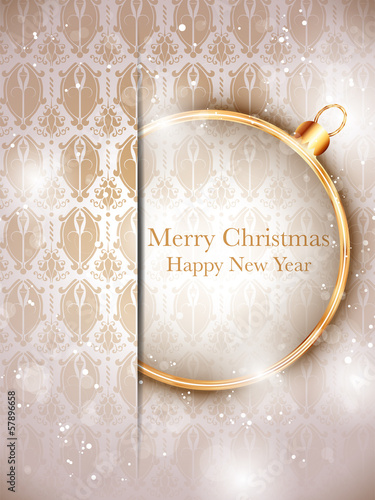 Vector: Merry Christmas Gold Balls with Retro Background Merry Christmas Gold Balls with Retro Background