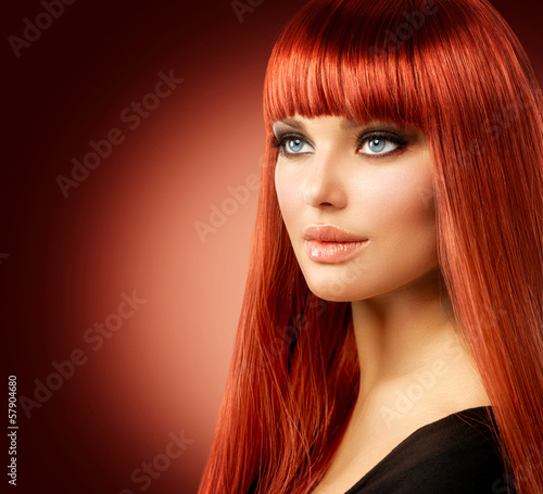 Photo: Beauty Model Woman with Long Straight Red Hair Beauty Model Woman with Long Straight Red Hair