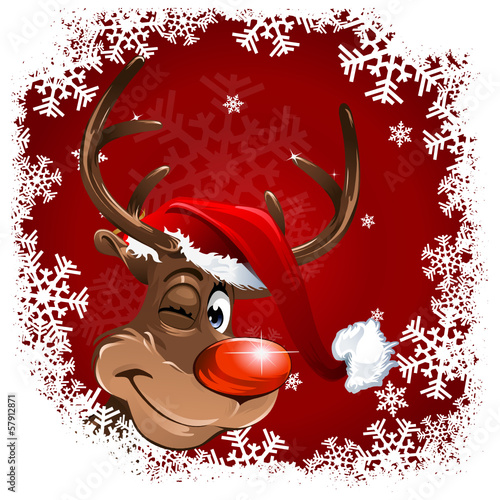 Vector: Rudolph Snowflakes red Background Rudolph Snowflakes red Background