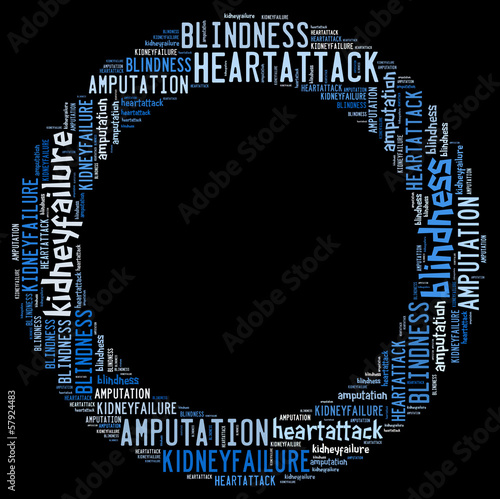 Illustration: Diabetes complication word collage concept. Diabetes complication word collage concept.