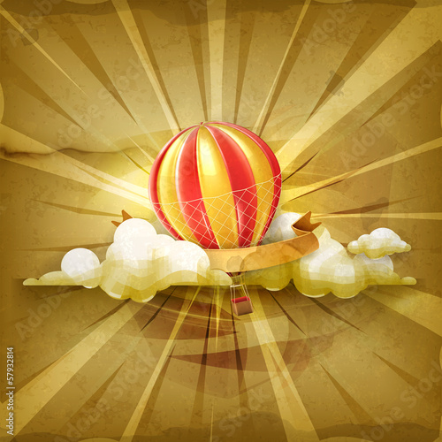 Vector: Air balloon, old style background Air balloon, old style background
