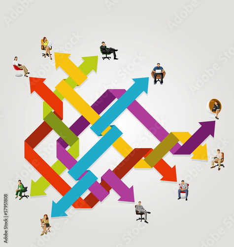 Vector: Template with business people connected by arrows Template with business people connected by arrows